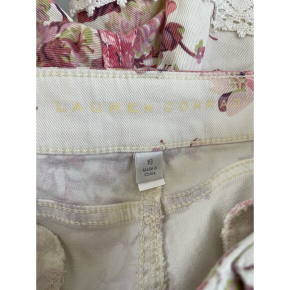 Lauren Conrad Shorts Denim Jean Multicolor Floral Crochet Stretch - Picture 13 of 14